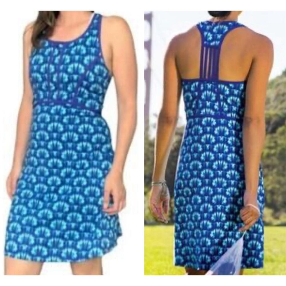 Title Nine Dream Golf Racerback Dress Size S White Blue Geometric Athleisure